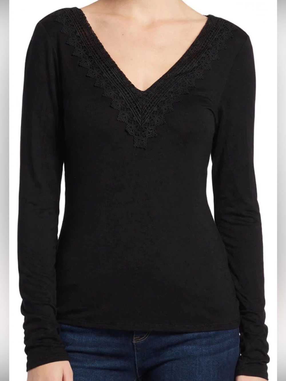 Nine Britton Isla Lace Trim Smocked Bottom Blouse Black M NWT Boho